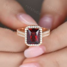 Unique garnet engagement rings for women,half eternity wedding band,diamond wedding ring,red gemstone rings for women girl Mother birthday gifts anniversary ring Main ring:                         8x10mm Emerald Cut Natural Garnet 0.5ctw Round Cut Natural SI-H Diamonds Band width approx 4mm Half eternity diamond band Diamond halo Prong pave set Jewelry maintenance tips ▶ To avoid of chemical reactions,do not touch with daily chemicals,such as soap,shower gel,shampoo,chemicals. ▶ To avoid deforma Emerald Cut Garnet Ring, Red Emerald Cut Birthstone Ring For Wedding, Red Emerald-cut Birthstone Ring For Wedding, Red Half Eternity Ring For Gift, Garnet Engagement Rings, Red Diamond Ring, Rings Red, Garnet Ring Vintage, Red Gemstone Ring