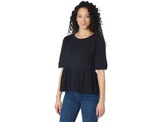 Sanctuary Ava Babydoll Tee - Women's Clothing : Black : Get ready to ruffle feathers wearing the lovely Sanctuary Ava Babydoll Tee. Modern 3/4 sleeve top in a pull-on design offers crew neckline and ruffled hem. Soft, bubble sleeve babydoll T-shirt in a solid-color design. 55% cotton, 45% rayon. Machine wash cold with like colors, lay flat to dry. Imported. Measurements: Length: 24 in Product measurements were taken using size SM (US 4-6). Please note that measurements may vary by size. Fitted Cotton Peplum Top With Ruffle Hem, Cotton Top With Ruffle Hem For Day Out, Cotton Tops With Ruffle Hem For Day Out, Fitted Casual Tops With Ruffle Hem, Chic Cotton Peplum Top With Ruffle Hem, Cotton Ruffle Peplum Top, Cotton Peplum Top For Day Out, Casual Short Sleeve Blouse With Ruffle Hem, Cotton Peplum Tops