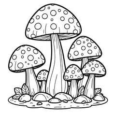 a group of mushrooms on the ground coloring page