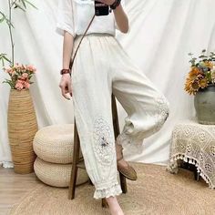 Material: Polyester Size Pant Length Waist S 80cm 56cm M 80cm 58cm L 80cm 60cm XL 80cm 62cm XXL 80cm 64cm Baggy Bottoms With Floral Embroidery, Baggy Floral Embroidered Bottoms, Baggy Wide Leg Bottoms With Floral Embroidery, Casual Baggy Pants With Floral Embroidery, Bohemian Non-stretch Bottoms With Floral Embroidery, Casual Wide-leg Pants With Floral Embroidery, Casual Non-stretch Embroidered Bottoms, Non-stretch Embroidered Casual Bottoms, Casual Straight Pants With Floral Embroidery