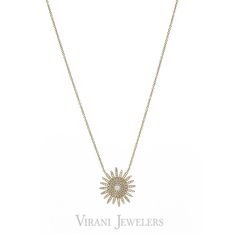 0.43CT Diamond Sun Pendant Necklace set in 14K Yellow Gold - Virani Jewelers Sun Pendant, Gold Sun, Gold Bead Necklace, Brilliant Diamond, Diamond Sizes, Chain Link Necklace, Pendant Set, Gold Beads, Gold Material