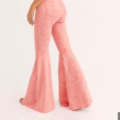 New Tagged Lightweight Soft Denim! Super Flare Pink Flare Denim Jeans, Trendy Pink Flare Jeans For Fall, Pink Flare Denim Bottoms, Pink Mid-rise Jeans For Fall, Spring Stretch Washed Bottoms, Trendy Flare Jeans For Spring, Chic Pink Jeans For Fall, Spring High Waist Cotton Flare Jeans, High Waist Cotton Flare Jeans For Spring