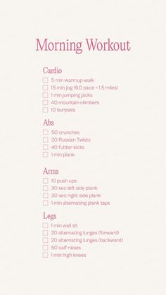 the morning workout list is shown in pink