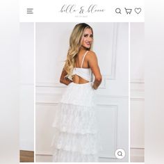 Bella And Bloom Boutique, Beyond Romance Ruffle Lace Bustier Maxi Dress: White Silky Maxi Dress, Long Black Maxi Dress, White Women Dresses, Red Long Sleeve Dress, Mint Green Dress, Maxi Dress White, Crochet Maxi Dress, Shirred Dress, Lace Bustier