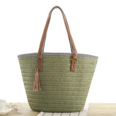 Buy Olive Tassel Zipper Travel Straw Tote Shoulder Bags for Beach Worldwide Free shipping and return, color: Green , material: Straw Casual Summer Bags With Tassels, Trendy Beach Straw Bag With Tassels, Casual Beach Bags With Tassels, Casual Bags With Tassels For Vacation, Trendy Summer Beach Bag With Tassels, Casual Summer Shoulder Bag With Tassels, Casual Shoulder Bag With Tassels For Travel, Trendy Beach Bags With Tassels, Casual Travel Shoulder Bag With Tassels