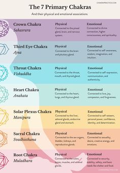 7 primary chakras and their physical and emotional associations Chakra Worksheet, Chakras Explained, Chakra System, Healing Spirituality, Energy Centers