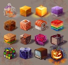 a bunch of different items that are in the game, including candles and dices