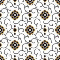 an abstract pattern in black, yellow and gray colors on a white background with swirls