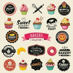 a collection of bakery labels and badges