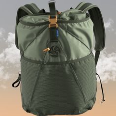 an image of a backpack with clouds in the background