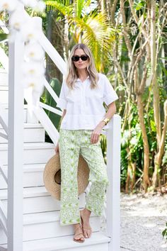 Babe Pant - Chartreuse Island Ikat Green Wide Leg Bottoms For Daywear, Casual Summer Pants For Daywear, Casual Summer Daywear Pants, Casual Wide Leg Pants For Spring Day Out, Relaxed Fit Tapered Leg Pants For Day Out, Spring Vacation Tapered Leg Bottoms, Summer Tapered Leg Pants For Day Out, Spring Vacation Tapered Leg Pants, Green Relaxed Fit Pants For Daywear