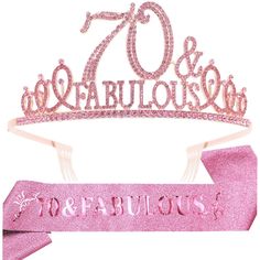 EBE EmmasbyEmma's 70th birthday party set is a fabulous choice for celebrating this milestone in style. The set includes a silver crown and a pink "70 & Fabulous" sash, both meticulously crafted from eco-friendly alloy metal, adorned with crystals and rhinestones. Not only do the accessories add a touch of glamour to the celebration, but they are also nickel-free and anti-allergic, guaranteeing comfort for the wearer throughout the festivities. Ideal as both gifts and decorations, the tiara and Bday Tiara, 40th Birthday Sash, 15th Birthday Decorations, 70th Birthday Decorations, 40th Birthday Gifts For Women, Birthday Tiara, Birthday Sash, Birthday Party Set, 40th Birthday Decorations