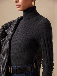 Lucci Merino Turtleneck Sweater | Banana Republic Gray Fitted Turtleneck For Fall, Fitted Gray Turtleneck For Fall, Elegant Ribbed Winter Sweater, Fitted Cozy Turtleneck With Funnel Neck, Cozy Fitted Turtleneck With Funnel Neck, Fitted Cable Knit Turtleneck, Wool High Neck Turtleneck For Winter, Fitted Cable Knit Long Sleeve Turtleneck, Fitted Cable Knit Turtleneck With Long Sleeves