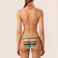 Luxurious boho chic bikini. Polyester, color block, and chevron print, with tie halter strap. Perfect for summer. Style: Boho & Vacation Fabric: Polyester Pattern: Color Block, Chevron Element: Tie Strap Type: Halter Strap Main Composition: Polyester Season: Summer Pink Triangle Swimwear, Triangle Beachwear Swimwear For Beach Season, Multicolor Halter Neck Swimwear For Vacation, Summer Triangle Halter Top For Vacation, Multicolor Triangle Top Swimwear For Beach Season, Multicolor Triangle Top Tankini For Vacation, Multicolor Halter Neck Tankini For Sunbathing, Multicolor Halter Neck Tankini For Beachwear, Multicolor Tie-side Swimwear For Beach Party