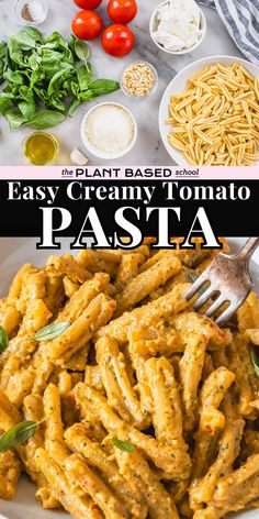 easy creamy tomato pasta with basil and tomatoes