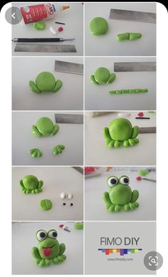 green fondant frog with eyes, nose and hands