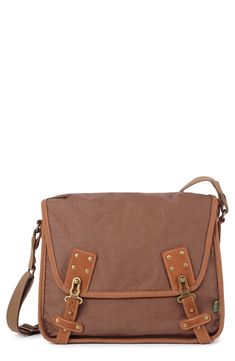 With a stylish design that can be carried by men and women, this flap bag offers plenty of slots to organize all of your essentials when traveling through town. 14"W x 12"H x 5"D; 24" strap drop Textile/leather Imported Travel Brown Crossbody Satchel, Brown Crossbody Satchel For Travel, Rectangular Flap Bag With Adjustable Strap For Travel, Brown Crossbody Travel Bag, Brown Travel Satchel With Removable Pouch, Brown School Bags With Luggage Sleeve, Casual Brown Flap Shoulder Bag, Casual Brown Shoulder Flap Bag, Brown Flap Saddle Bag