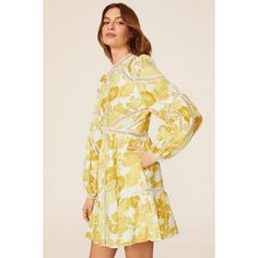 Yellow floral linen (100% Linen). Hourglass. Crew neck. Long sleeves. Back zipper closure. 33" from shoulder to hemline. Imported. Luv Aj, London Dress, Rent The Runway, Closet Designs, Ted Baker London, Yellow Floral, Ted Baker, Long Sleeves, Crew Neck