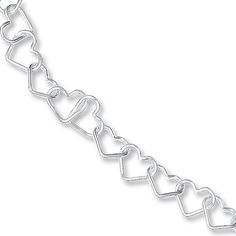 Heart shaped links dance along the chain of this playful bracelet for her. Styled in sterling silver, the bracelet measures 8 inches and secures with a lobster clasp. Heart Chain Bracelet, Chain Link Bracelet Silver, Jewelry Advice, White Bracelets, Silver Chain Bracelet, Silver Prices, Gemstone Bracelets, Chain Link Bracelet, Link Bracelets