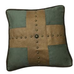 Las Cruces Gold Studded Cross Throw Pillow, Tan & Turquoise Pillow Western Throw Pillows, Turquoise Throw Pillows, Turquoise Bedding, Rustic Throw Pillows, Western Bedding, Black Forest Decor, Rustic Bedding, Rustic Cabin Decor, Leather Bed