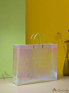 Bird in Bag - Holographic Tote Bag with Double Handles, Clear Iridescent Rectangular Shopping Bag, Iridescent Rectangular Bag For Gift, Packaging Bags, Polyvinyl Chloride, Christmas Packaging, Writing Numbers, Clear Bags, Diy Supplies, Shopper Bag