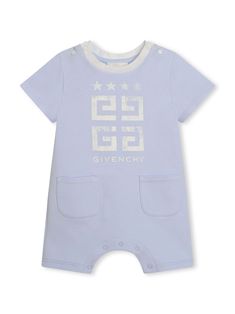 baby blue cotton logo print to the front signature 4G motif round neck press-stud fastening two front patch pockets short sleeves thigh-length Cotton Pajamas, Cotton Bodysuit, Ribbed Bodysuit, Print Bodysuit, Boy Clothes, Cotton Pyjamas, Cotton Logo, Blue Print, Star Print