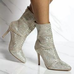 Brand New Without Box Fashion Women Bling Rhinestone Embellished Tall Ankle Boot Booties Stiletto Heel Size 8 Heel Height Is 4” Fitted Silver Boots With Rhinestones, Silver Rhinestone Boots For Party Season, Glamorous Silver Ankle-high Heels, Silver Fitted Rhinestone Boots, Glamorous Silver Boots For Party Season, Elegant Party Heels By Forever 21, Chic Silver Boots With Bling, Silver Ankle Boots With Rhinestones, Glamorous Rhinestone Ankle Boot Heels