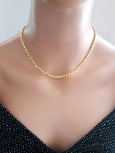 "Shiny 18K gold plated curb chain necklace ------------------- DETAIL ▪4mm 18K gold plated gold chain ( high quality chain made in Japan) ------------------- SIZE *This necklace is available in 3 lengths. 12\" - 15\" (12\" + adjustable 3 - inch extender) 15\" - 18\" (15\" + adjustable 3 - inch extender) 18\" - 21\" (18\" + adjustable 3 - inch extender) *It closes with lobster clasp. -------------------- JEWELRY CARE *Plated brass items are expected to tarnish over time, but to help the plating l Minimalist Gold-plated Curb Chain Necklace, Minimalist Gold Plated Cuban Link Chain Necklace, Gold Minimalist Cuban Link Necklace As Gift, Gold Cuban Link Necklace Minimalist Style, Gold Minimalist Cuban Link Necklace With Box Chain, Gold Minimalist Cuban Link Necklace, Minimalist Gold Cuban Link Necklace, Rose Gold Anklet, Simple Chain Necklace