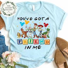 You've Got A Friend In Me Disney Toy Story Shirt, Woody Buzz Lightyear Jessie Shirt Fun Letter Print T-shirt For Disney Fan Events, Fun T-shirt With Letter Print For Disney Fan Events, Disney Crew Neck T-shirt With Funny Print, Disney T-shirt With Funny Print For Fan Events, Funny Print T-shirt For Disney Fan Events, Funny Print Crew Neck T-shirt For Disney Fan Events, Fun Character Print T-shirt For Disney Fan Events, Fun Tops With Funny Print For Disney Fan Events, Disney Crew Neck Tops With Funny Print