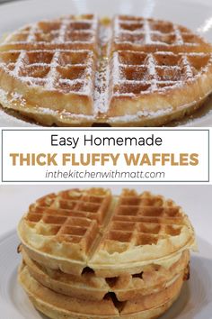 Stack of homemade thick fluffy restaurant style waffles. Thick And Fluffy Waffles, Best Fluffy Waffle Recipe, Thick Waffle Recipe, Vanilla Waffle Recipe, Vanilla Belgian Waffle Recipe, Belgian Waffles Toppings, Vanilla Waffles, Waffle Batter