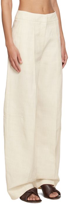 Wide-leg linen-blend canvas trousers. · Paneled construction · High-rise · Four-pocket styling · Zip-fly · Creased legs · Hammer loop at back pocket Part of the Le Raphia collection. Supplier color: Off-white Back Pocket, Linen Blend, Wide Leg, High Rise, Trousers, Off White, Canvas, White, Color