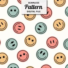 seamless pattern with smiley faces and stars