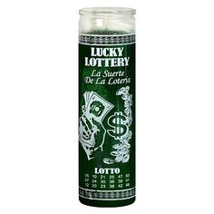 the lucky lottery candle is green and white