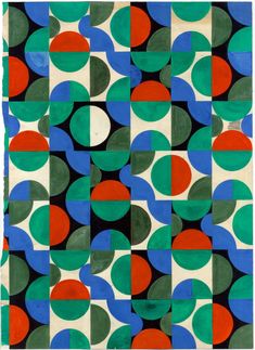 an abstract painting with many different colors and shapes on it, including circles in blue, green, red, and black