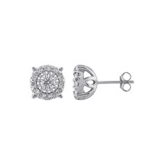 Accessorize in style with these Yours and Mined 1 carat T.W. diamond cluster stud earrings.Click on this JEWELRY & WATCHES GUIDE to learn about fit, styles, materials and more! Diameter: 9.0 mm x 5.7 mm Backings: push-on screw-off Metal: 10k white gold Plating: rhodium Finish: polished Packaging: boxedDIAMOND DETAILS Total weight: 1 ct. Center stone weight: 1/4 ct. Color grade: I-J Clarity: I2-I3 Shape: round Setting: channel, nick Diamond equivalent carat (ct.) Total Weight (T.W.) represents th