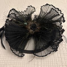 Beautiful And Elegant Black Fascinator. Perfect For A Kentucky Derby Event! Made Of Mesh And Organza. Floral Pattern. Clip Closure Wore Only Once. Vintage Black Fascinator For Party, Adjustable Black Hair Accessories For Spring, Black Fitted Fascinator For Evening, Fitted Black Fascinator For Evening, Black Hair Accessories For Spring Evening Events, Black Hair Accessories For Evening In Spring, Vintage Black Headpieces For Parties, Black Summer Party Headband, Black Spring Party Headpiece