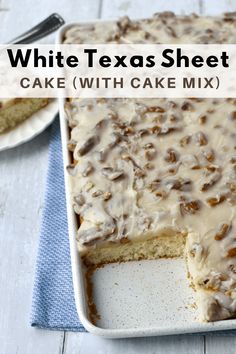 a white texas sheet cake with cream cheese frosting