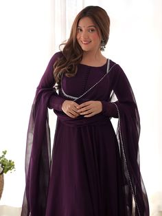 Introducing our stunning "fascinating purple georgette festival wear gown with dupatta" - the perfect outfit for all your festive occasions. This beautiful purple gown is made of high-quality georgette fabric with intricate lace work, giving it an elegant and sophisticated look. The gown is fully stitched and comes in sizes ranging from XS to XXL, ensuring a perfect fit for everyone.
This ensemble include a purple color georgette gown with lace work, a similar color cotton pant, and a georgette Elegant Purple Georgette Sets, Formal Purple Salwar Kameez For Festive Occasions, Formal Purple Dupatta For Diwali, Festive Purple Salwar Kameez For Formal Occasions, Formal Purple Salwar Kameez With Dabka Work, Semi-stitched Purple Formal Dress, Purple Salwar Kameez With Dabka Work For Reception, Elegant Purple Anarkali Set With Sheer Dupatta, Purple Party Wear Dress With Dupatta