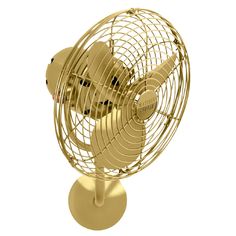 a gold metal fan on a white background