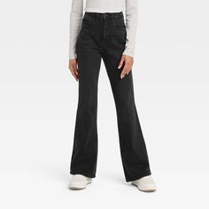 Women's High-Rise Flare Jeans - Universal Thread™ Black Wash 6 Short High Rise Cotton Flares For Fall, Trendy High Rise Black Flares, Casual High Rise Dark Wash Flares, Casual High Rise Cotton Flares, Casual High Waist Flares For Fall, Casual High-waist Flares For Fall, High Waist Black Denim Flares, Black High-waisted Denim Flares, High Rise Black Flares For Fall