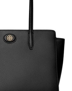 Tory Burch Robinson Small Pebbled Leather Tote Black Evening Bags With Grained Texture, Formal Black Bag With Pebbled Texture, Elegant Workwear Bag With Pebbled Texture, Elegant Pebbled Texture Work Bags, Elegant Black Bag With Pebbled Texture, Everyday Black Bag With Grained Texture, Black Business Bags With Grained Texture, Black Formal Bag With Grained Texture, Black Grained Texture Bag For Business