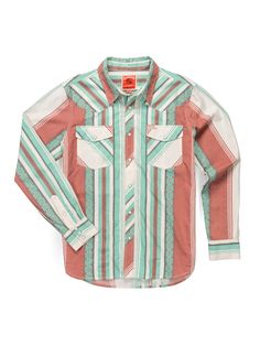 This ain’t your grandpappy’s work shirt, but it might as well be! ✨ Serape-inspired Western stripe print. 100% Cotton. Western details, yokes, and Pearl snaps. Sendero Western labels Made in Texas. Western Fashion Inspo Outfits, Cotton Long Sleeve Camp Shirt With Graphic Print, Cotton Graphic Print Long Sleeve Camp Shirt, Multicolor Cotton Tops For Rodeo, Relaxed Fit Long Sleeve Camp Shirt With Graphic Print, Multicolor Casual Shirt For Rodeo, Multicolor Cotton Western Shirt, Western Button Up Shirts Woman, Pearl Snap Shirts Women Outfit