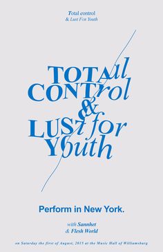 the cover of total control and lust for youth, written in blue on a white background