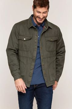 Westin Coated Cotton-Blend Jacket | Overland Casual Cotton Outerwear For Winter, Casual Cotton Winter Shacket, Casual Long Sleeve Shacket For Outdoor, Winter Cotton Shacket With Pockets, Casual Cotton Outerwear For Fall, Winter Cotton Shacket With Button Closure, Khaki Cotton Outerwear For Fall, Casual Cotton Outerwear With Pockets, Casual Outdoor Shacket