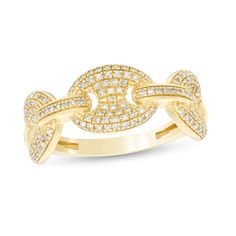 This 1/3 ct. t.w. pavé-set diamond oval-shaped link trio ring is set in 10K gold. Ladies Rings, Tooth Gems, Trio Ring, Tooth Gem, Gold Teeth, Rings Rings, Gold Price, Gold Diamond Rings, Oval Diamond