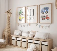 a child's room decorated in neutral colors