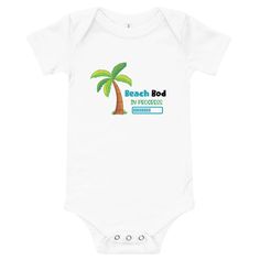 Dress your baby girl to the nines with this 100% cotton one piece. It has three snap leg closure for easy changing, a comfortable envelope neckline, and a beautiful print that's bound to get the baby all happy and giggling. Our beach baby onesies are the perfect gift or for the first time at the beach. • 100% soft cotton* • Comfortable envelope neckline • Three snap leg closure • Heather color is 52% Airlume combed and ring-spun cotton 48% poly Summer Onesies, Beach Bod, Cotton One Piece, Girl Beach, Baby Boy Onesies, Beach Baby, Us Beaches, Heather White