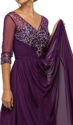 Dancing Queen - 8855 Jewel Embellished Quarter Sleeve Illusion Evening – Couture Candy Long Mermaid Dress, Unique Party Dresses, Sweep The Floor, A Line Evening Dress, Night Dresses, Body Measurement, Couture Candy, Plus Size Prom Dresses, Mothers Dresses