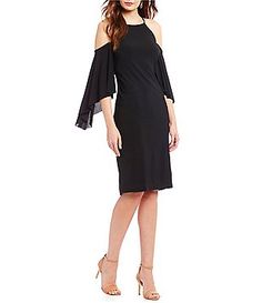 R & M Richards Cold-Shoulder Flutter-Sleeve Dress Perfect Black Dress, Formal Dresses For Women, Flutter Sleeve Dress, Dillard's, Formal Gowns, Party Fashion, Petite Size, Dress Beautiful, Special Occasion Dresses