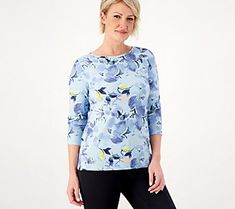 Sport this 3/4-length sleeve top with jeans and comfy canvas sneaks for a casually chic look that fits in anywhere. From Denim & Co.® Fashions. Top With Jeans, Casually Chic, Chic Look, Boat Neck, Blue Denim, Length Sleeve, Sleeve Top, Tops & Tees, Canvas